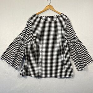 ZAC & RACHEL Women’s Size 2x Black White Gingham Check Bell Sleeve Tunic Top